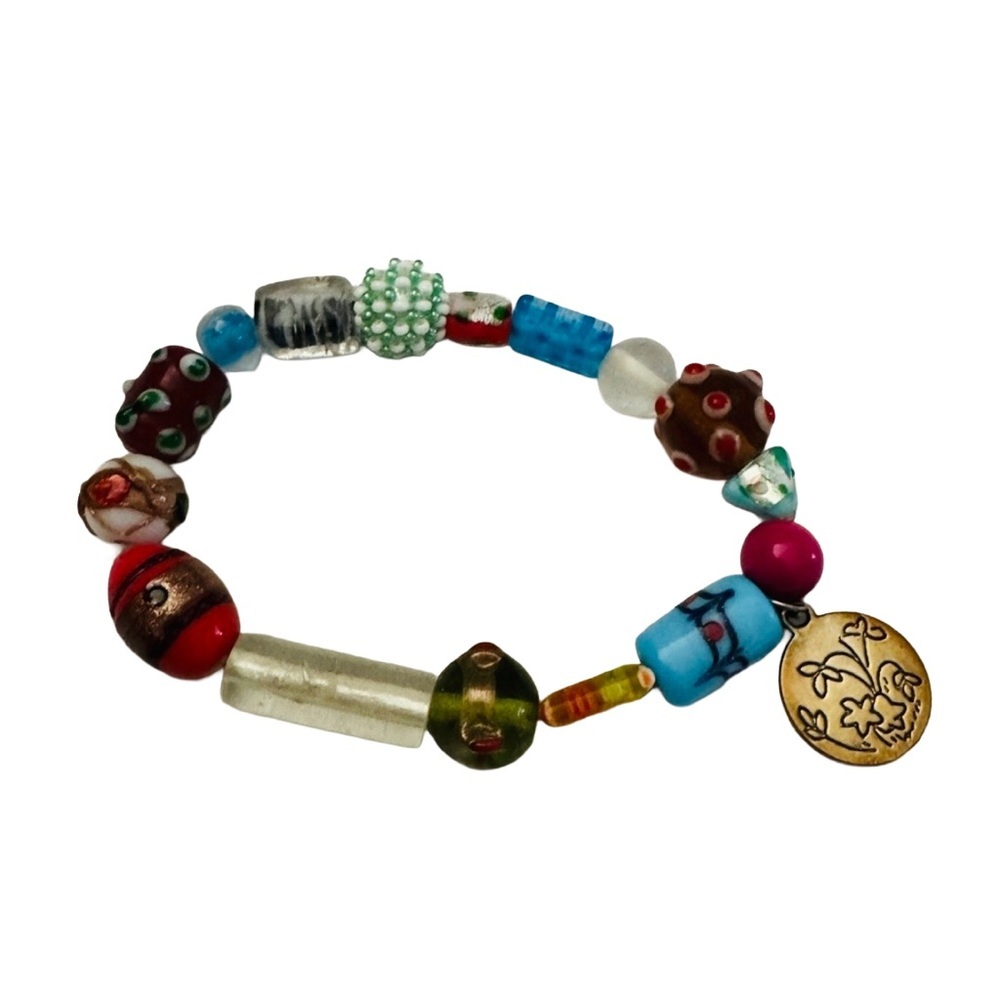 Colorful Beaded Stretch Bracelet with Charm – Boho Handmade‑Style Jewelry